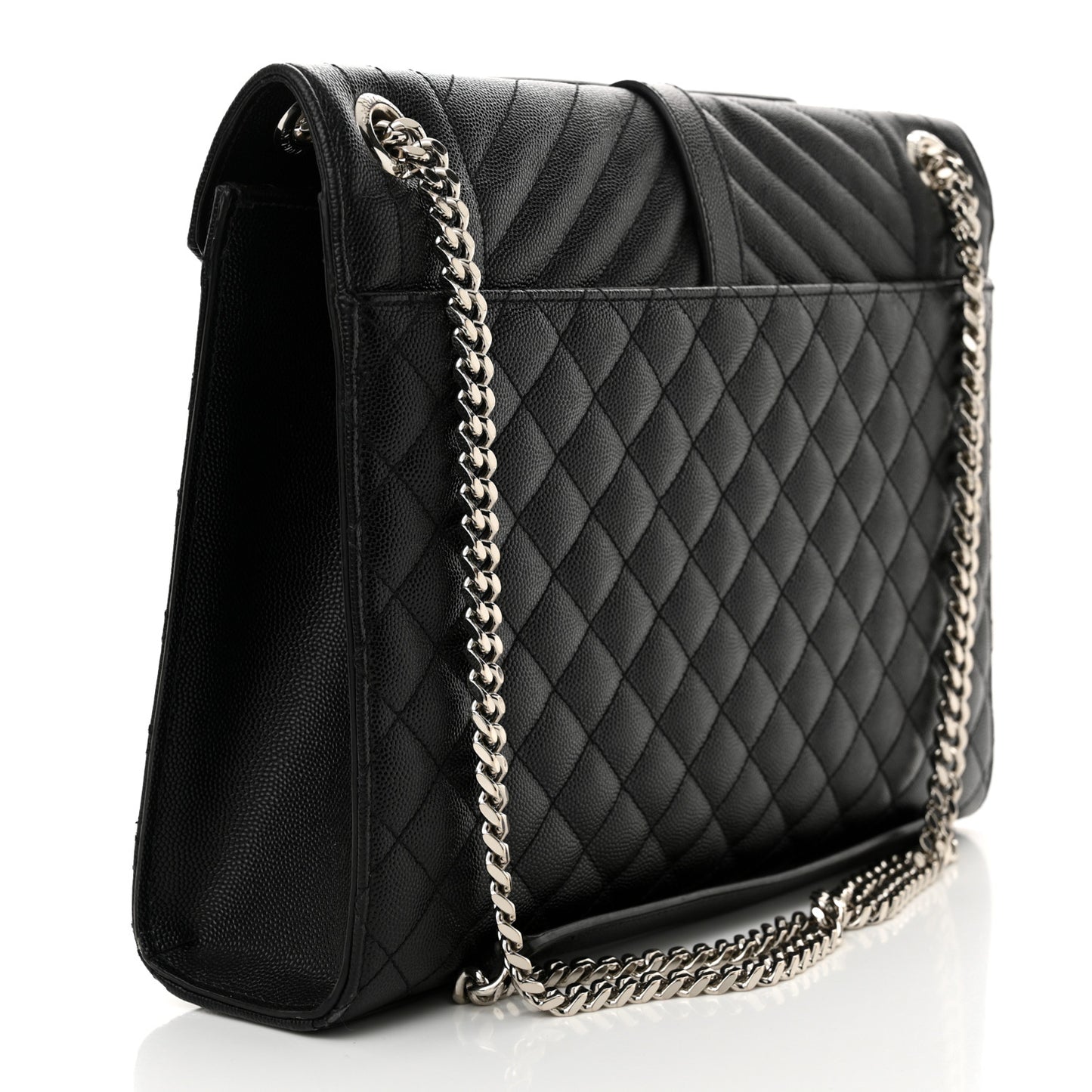 Grain De Poudre Textured Mixed Matelasse Large Triquilt Monogram Satchel Black