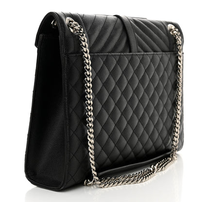 Saint Laurent Grain De Poudre Textured Mixed Matelasse Large Triquilt Monogram Satchel Black 3 of 13