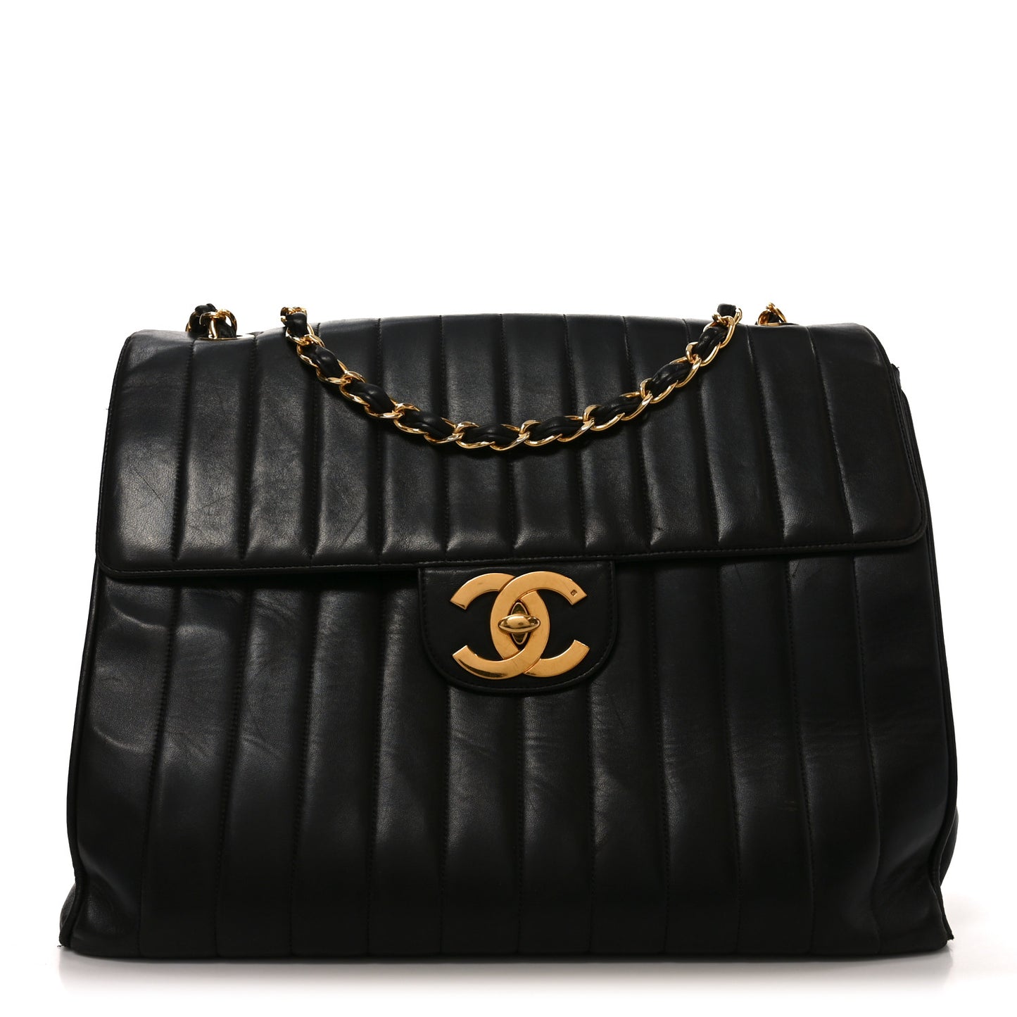 Lambskin Vertical Quilted XL Jumbo Single Flap Black