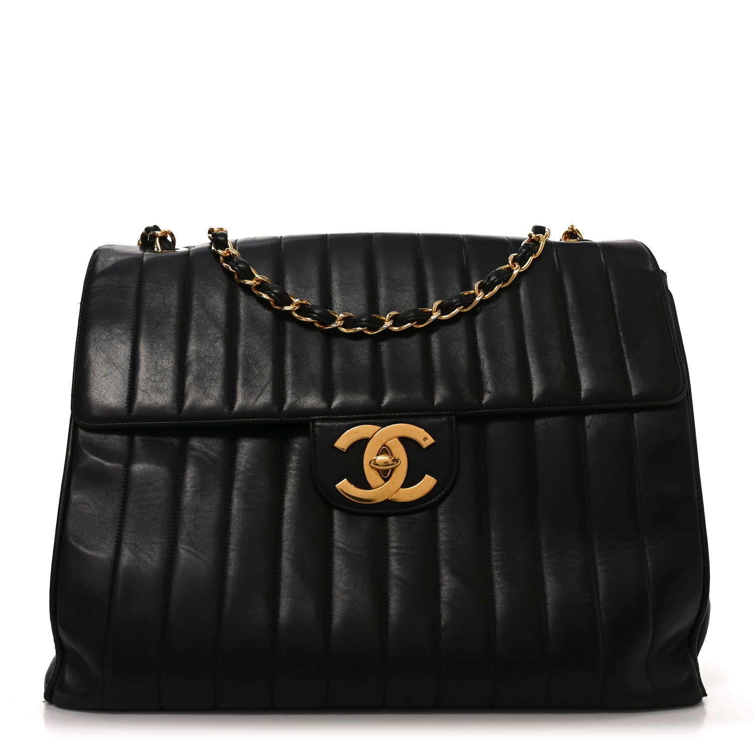 Chanel Lambskin Vertical Quilted XL Jumbo Single Flap Black 1 of 12