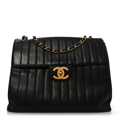 Chanel Lambskin Vertical Quilted XL Jumbo Single Flap Black 1 of 12