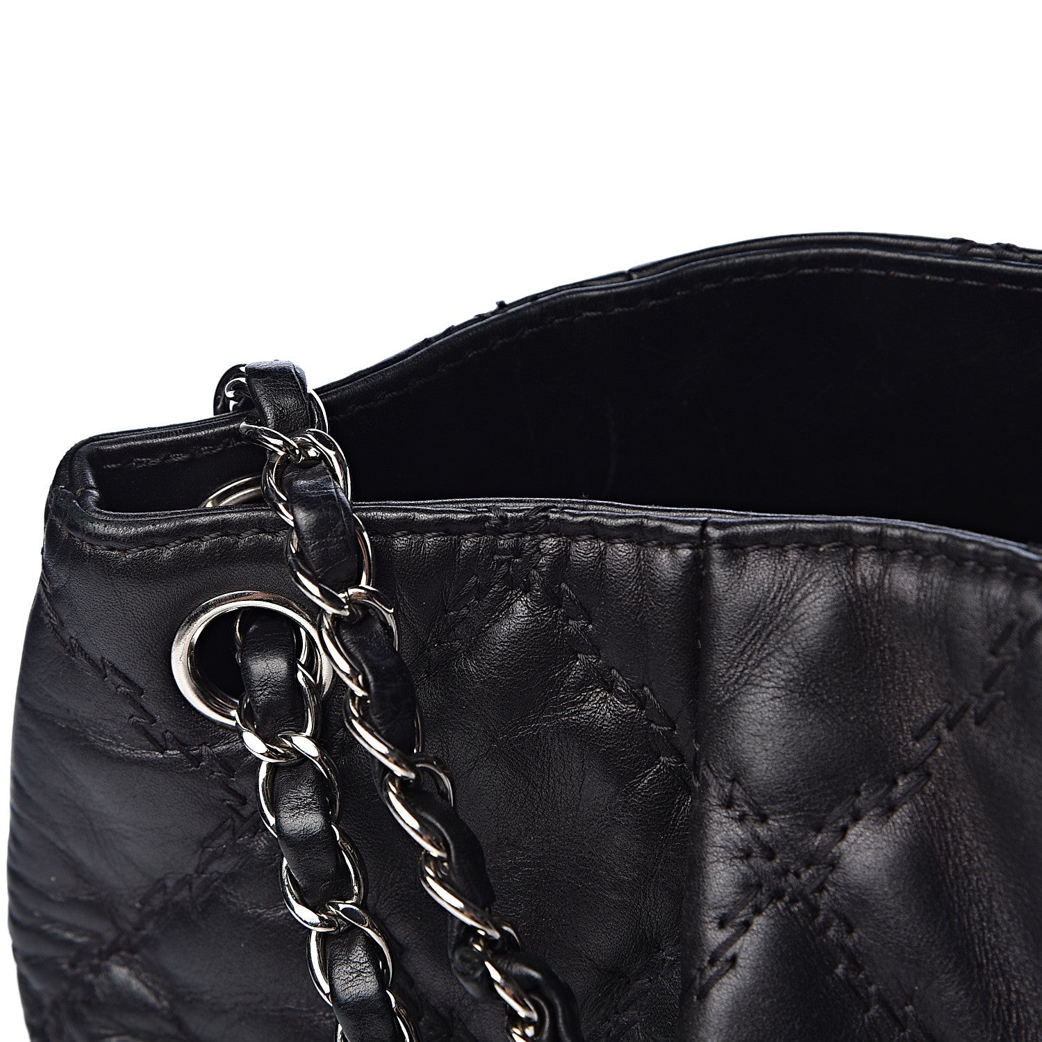 Chanel Calfskin Double Stitch Large Hamptons Shopping Tote Black 13 of 14