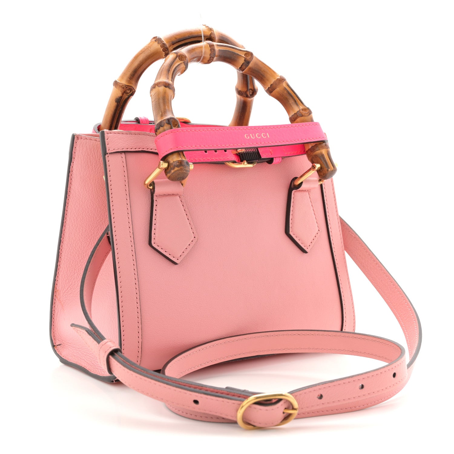 Gucci Wonka Grain Calfskin Mini Diana Tote Bag Wild Rose Fuxia