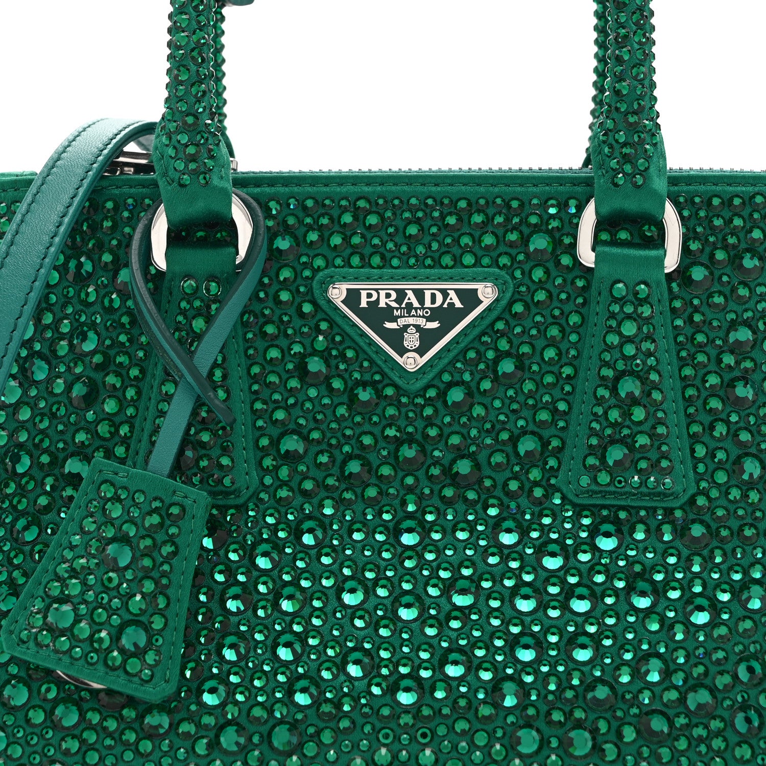 Prada Satin Crystal Mini Galleria Double Zip Tote Mango 8 of 11