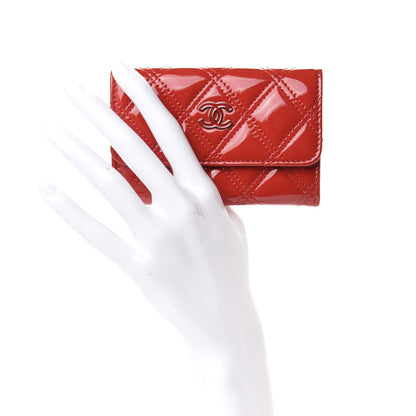 Chanel Patent Quilted Double Stitched Flap Card Holder Red 2 of 8