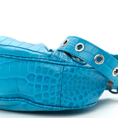 Balenciaga Extra Supple Calfskin Crocodile Embossed Le Cagole Shoulder Bag XS Turquoise 10 of 12