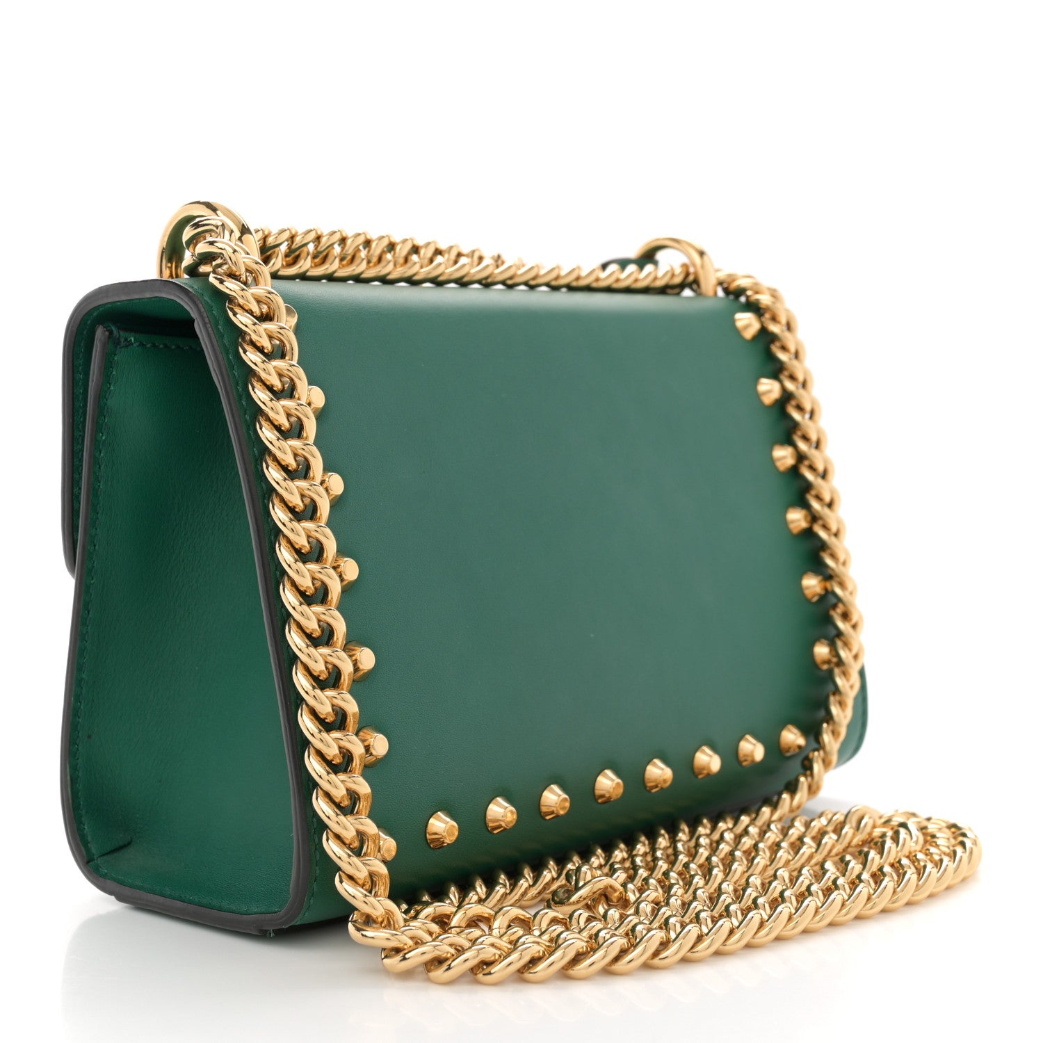 Gucci Calfskin Studded Small Padlock Shoulder Bag Emerald 3 of 13