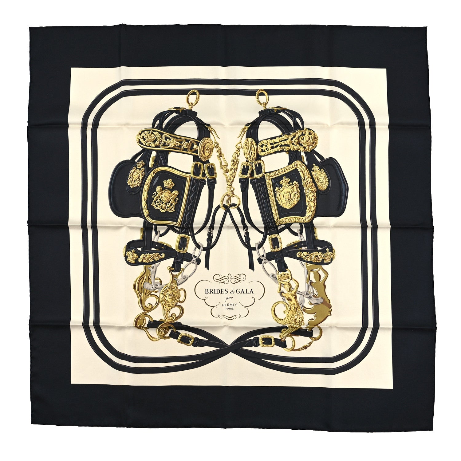 Hermes Silk Brides De Gala Scarf 90 Black Creme Gold 1 of 3
