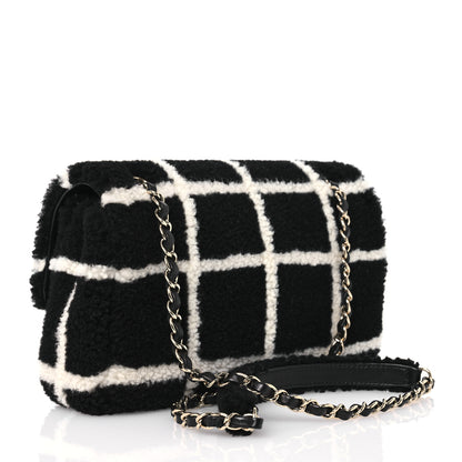 Chanel Shearling Lambskin Large Fluffy Tartan Single Flap Black White 2 of 13