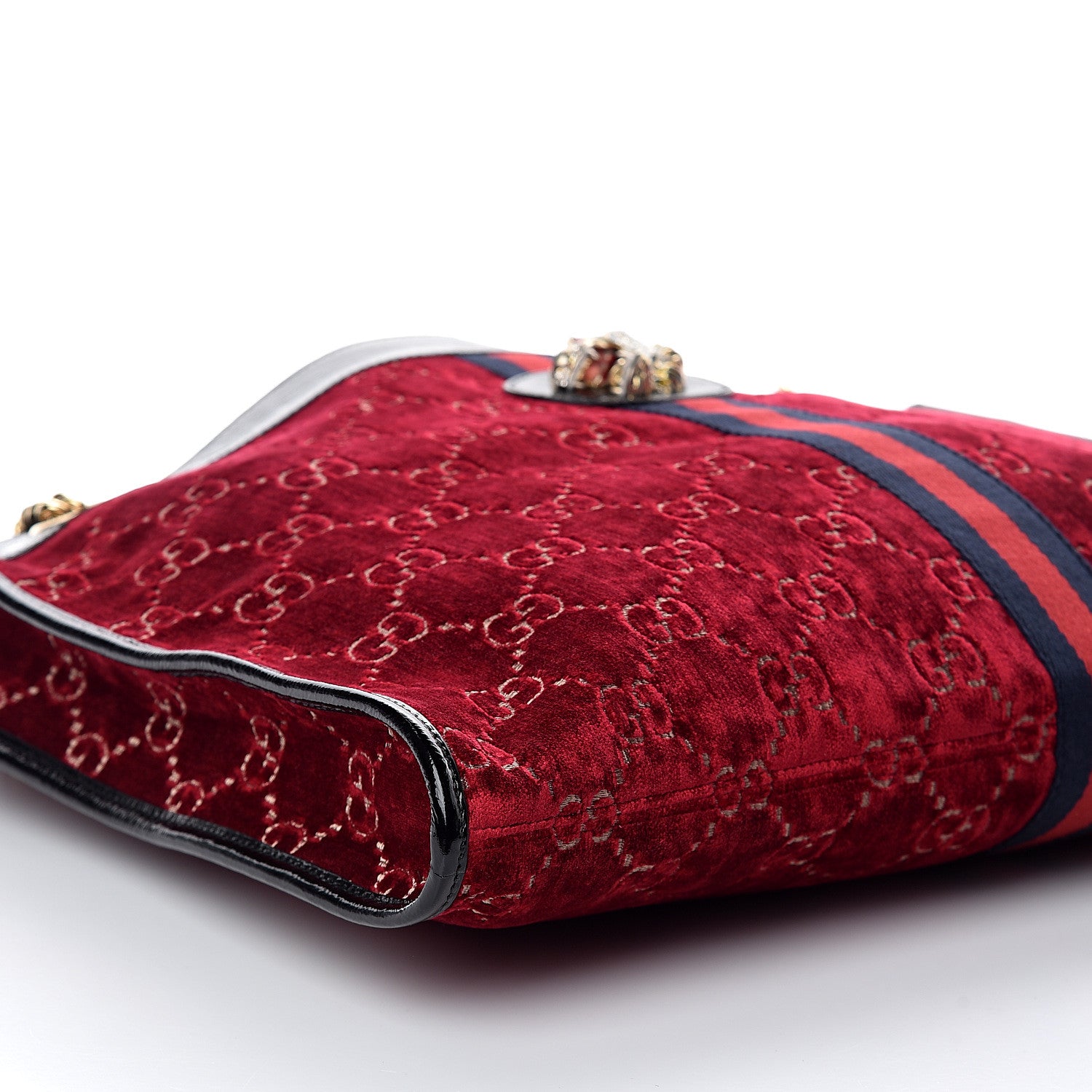 Gucci Velvet GG Monogram Large Rajah Chain Tote Red Cipria Black