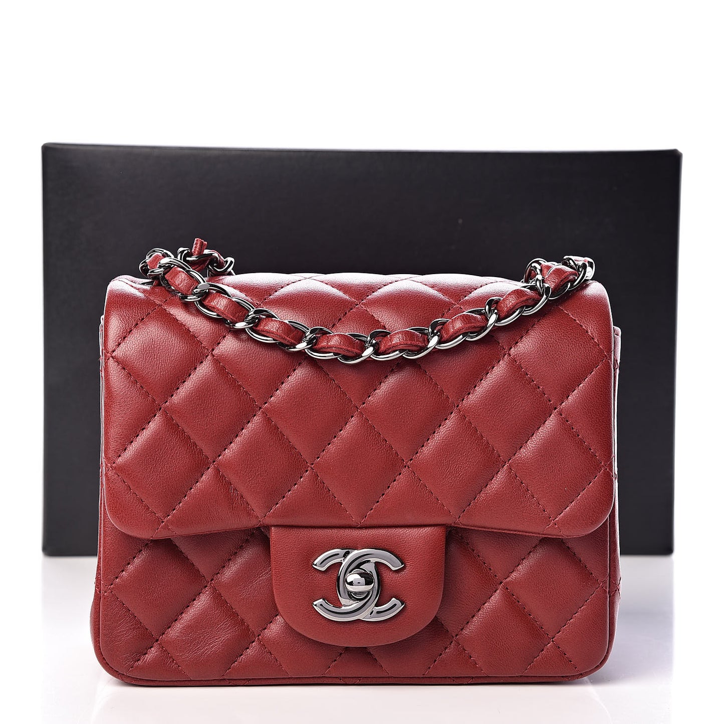 Lambskin Quilted Mini Square Flap Dark Red