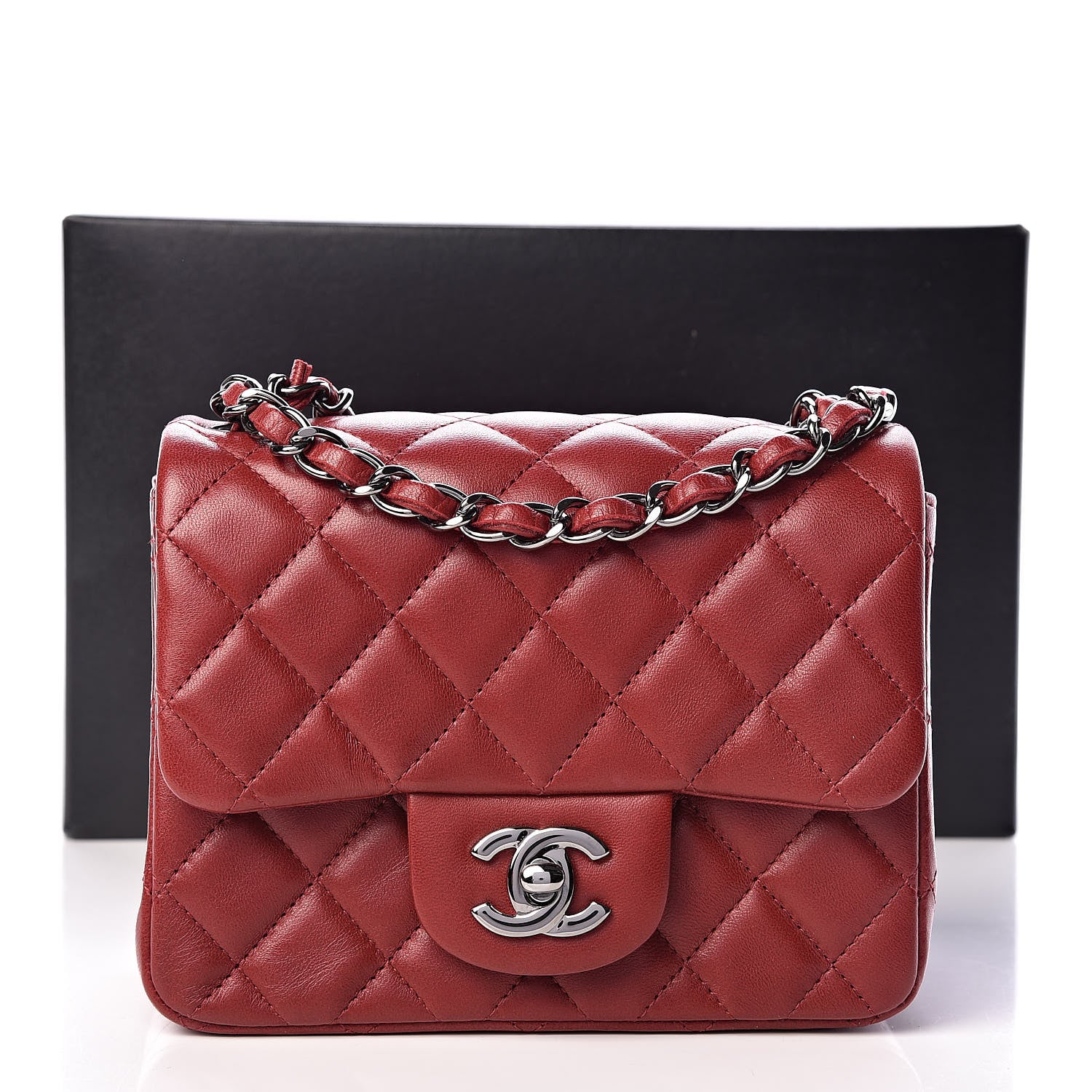 Chanel Lambskin Quilted Mini Square Flap Dark Red 11 of 11