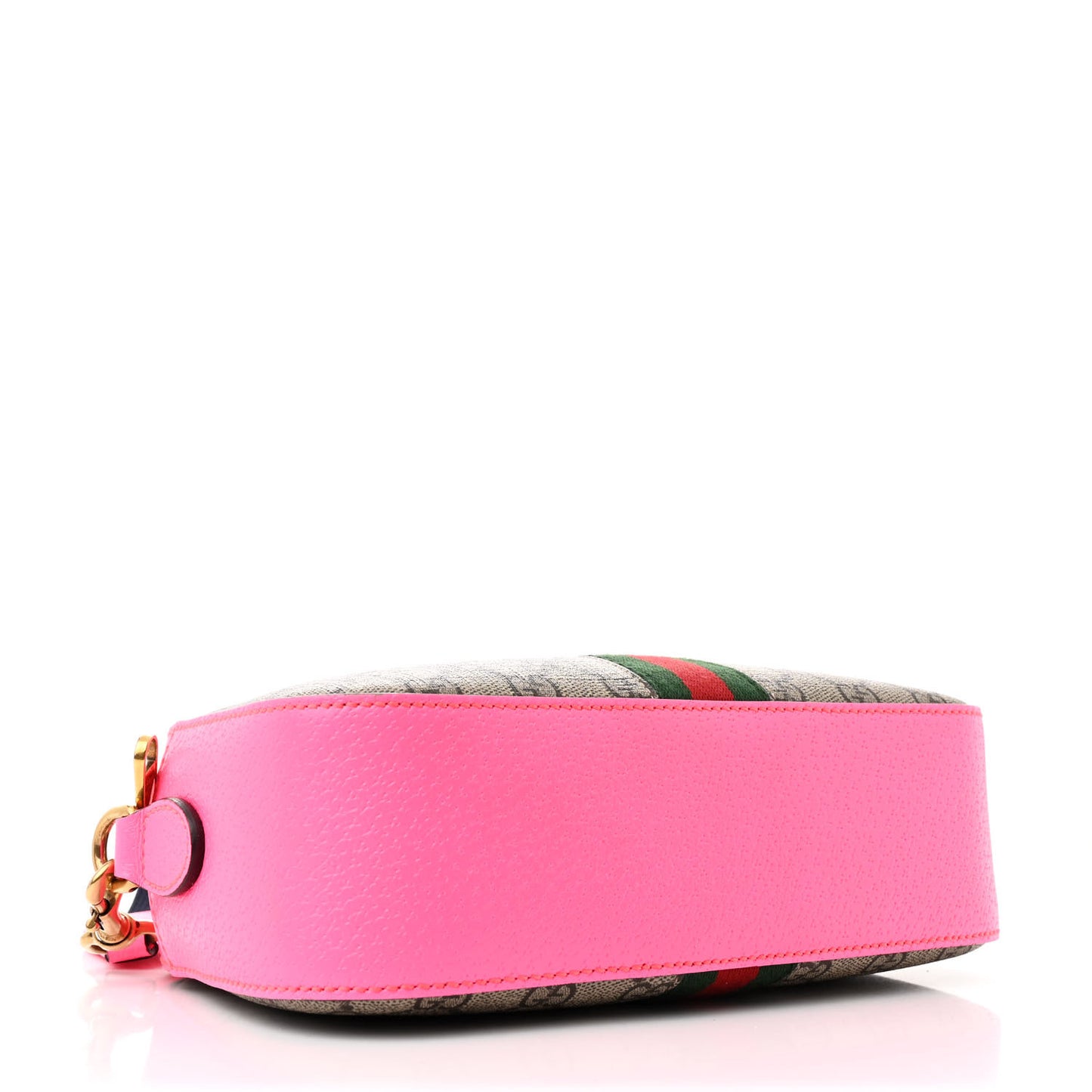 GG Supreme Monogram Textured Dollar Calfskin Web Ophidia Small Crossbody Bag Beige Ebony Fuchsia
