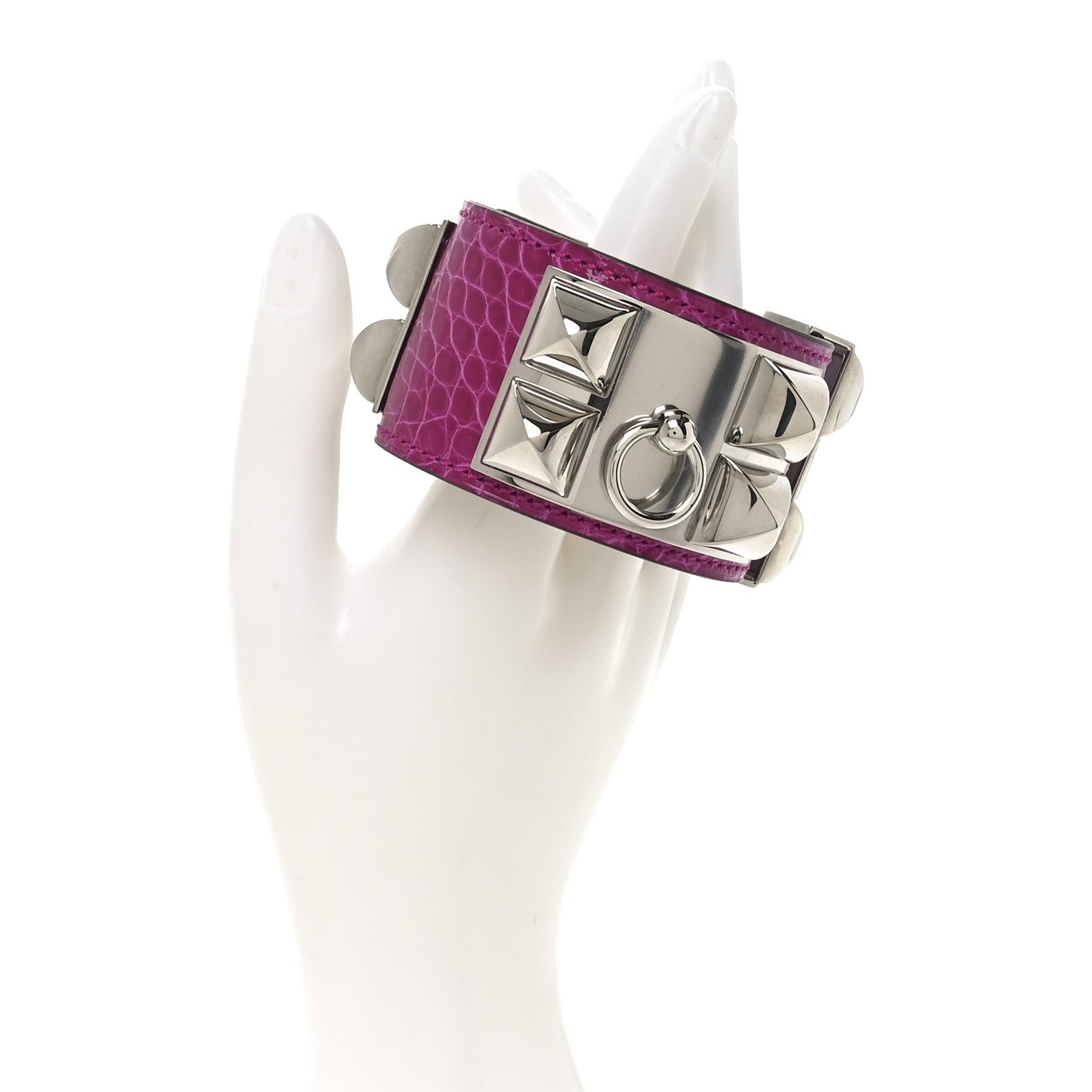 Hermes Shiny Alligator Collier De Chien CDC Bracelet S Fuchsia 2 of 6