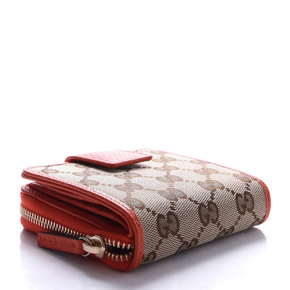 Gucci Monogram Dollar Calfskin Zip Around French Flap Wallet Beige Ebony Sun Orange 4 of 15
