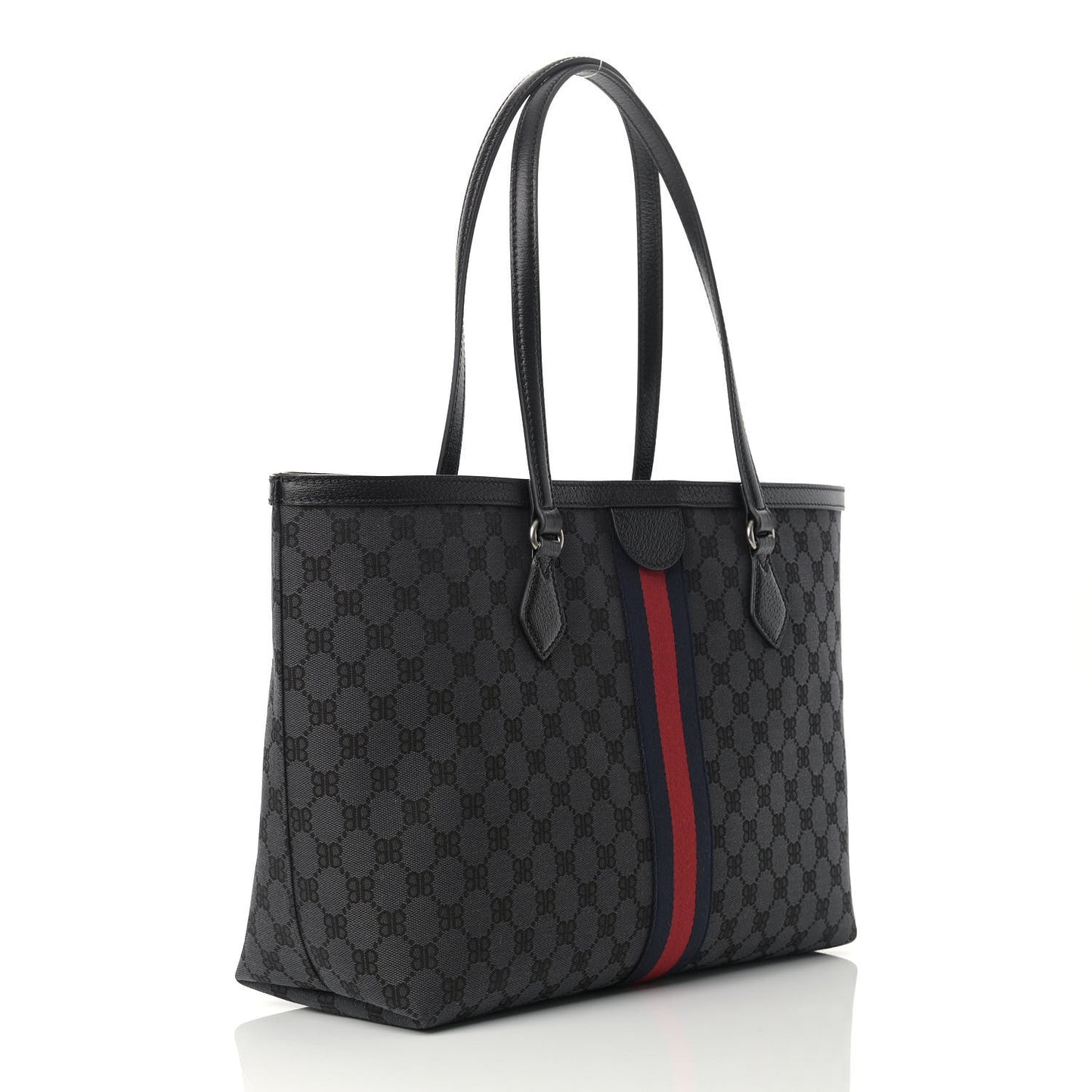 X BALENCIAGA BB Monogram Web Medium Ophidia Shopping Tote Black