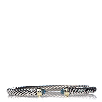David Yurman Sterling Silver 14K Yellow Gold Blue Topaz 5mm Cable Classics Petite Color Bracelet 1 of 4