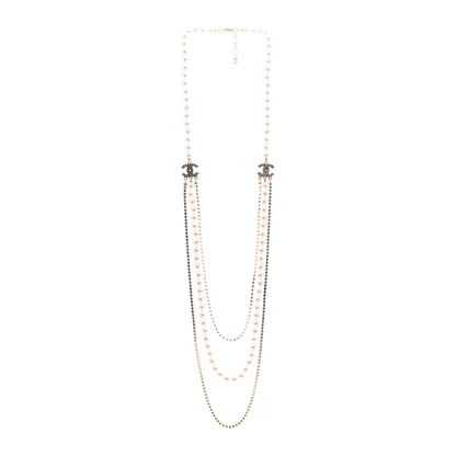 Chanel Pearl Crystal Multi Strand CC Long Necklace Gold 3 of 6