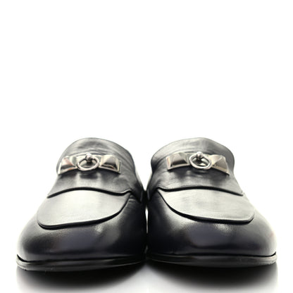 Hermes Goatskin Mens Blaise Loafers 42 Marine 2 of 8