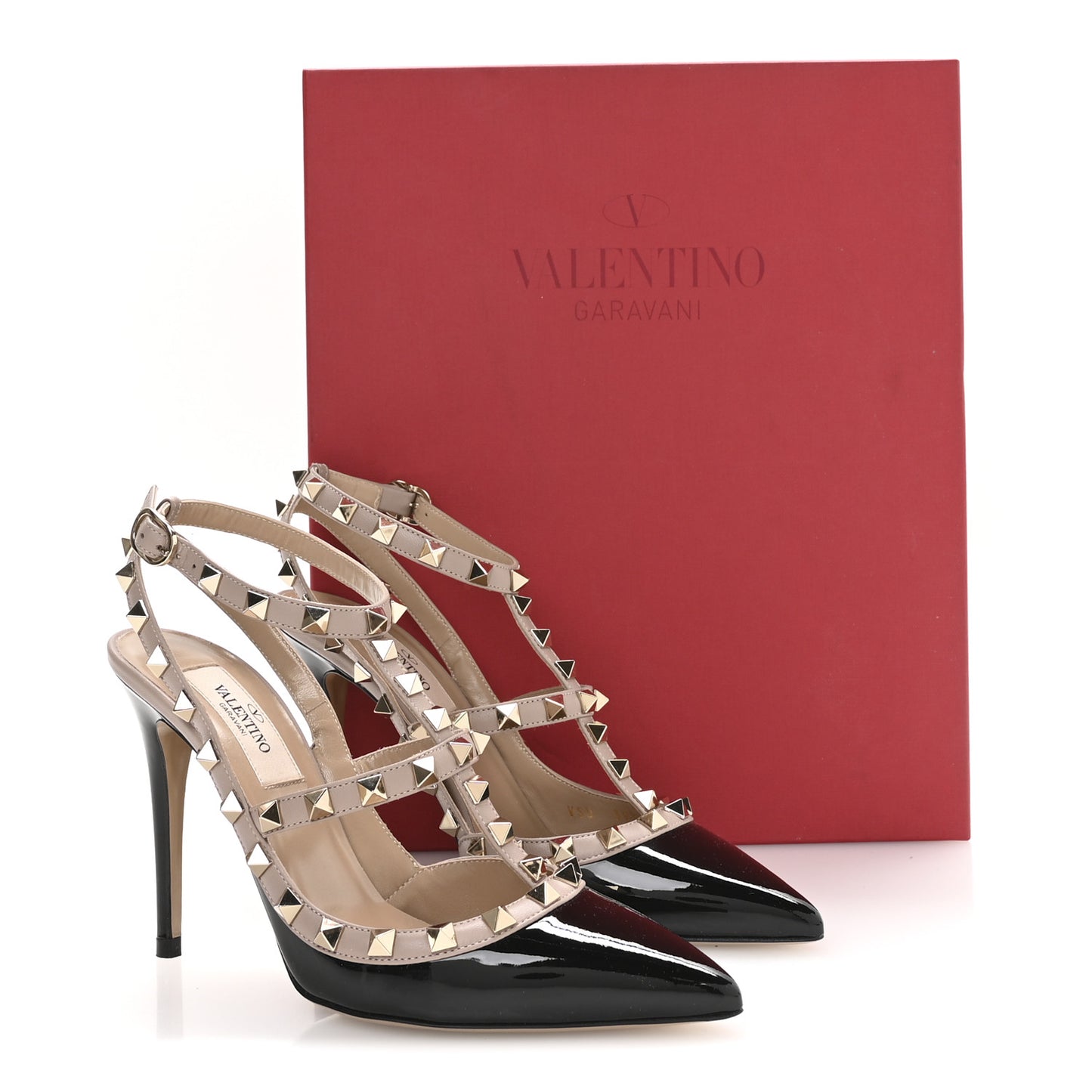 Patent Nappa Rockstud Ankle Strap 100mm Pumps 36 Black Poudre