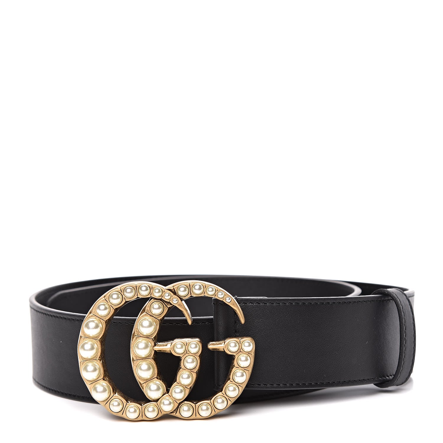 Gucci Moon Calfskin Pearl Double G 40mm Belt 75 30 Black Cream 1 of 6
