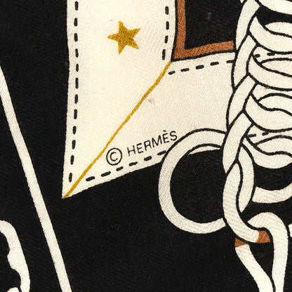 Hermes Cashmere Silk La Promenade du Matin Bandana Shawl 140 Black Noisette Gold 4 of 4