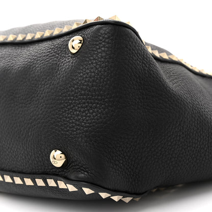 Valentino Garavani Pebbled Calfskin Medium Rockstud Tote Black 9 of 11