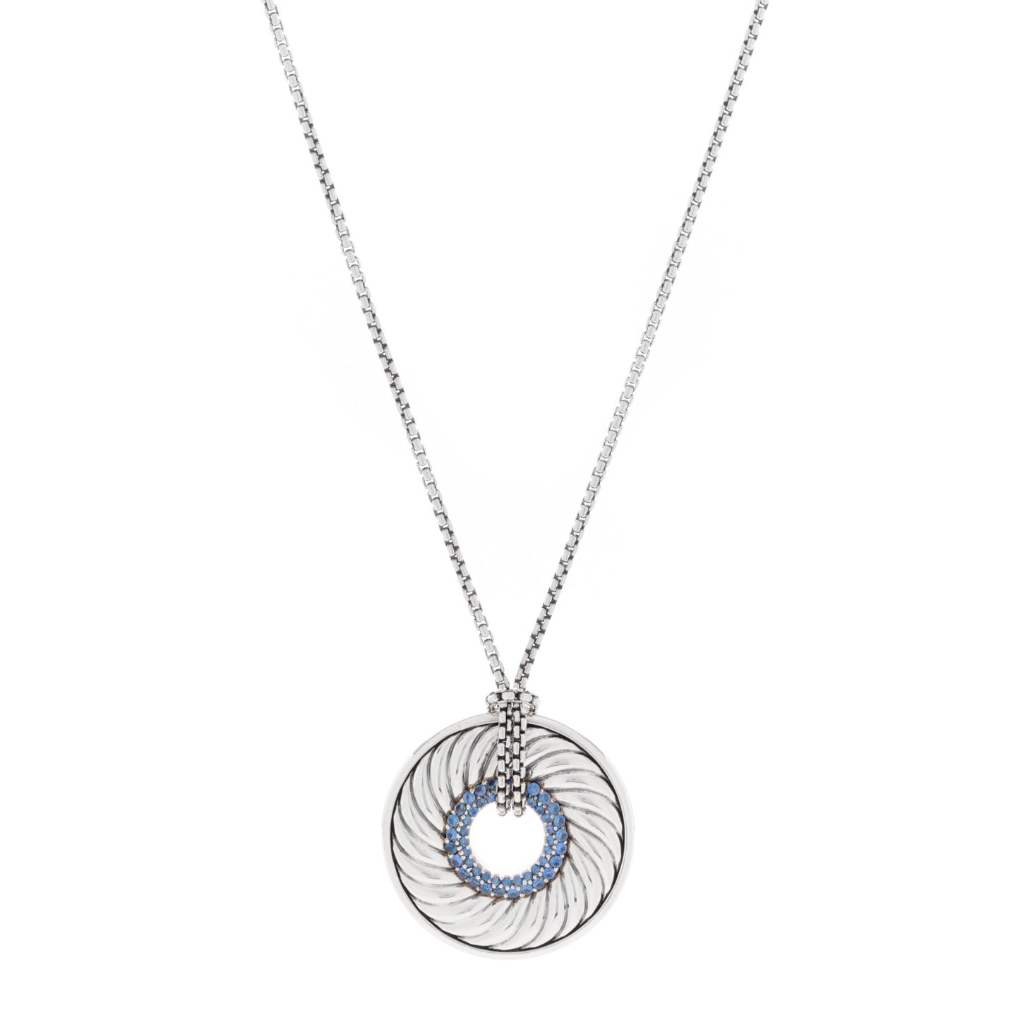 Sterling Silver Blue Sapphire Cable Disc Necklace