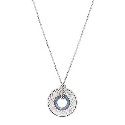 David Yurman Sterling Silver Blue Sapphire Cable Disc Necklace 1 of 4