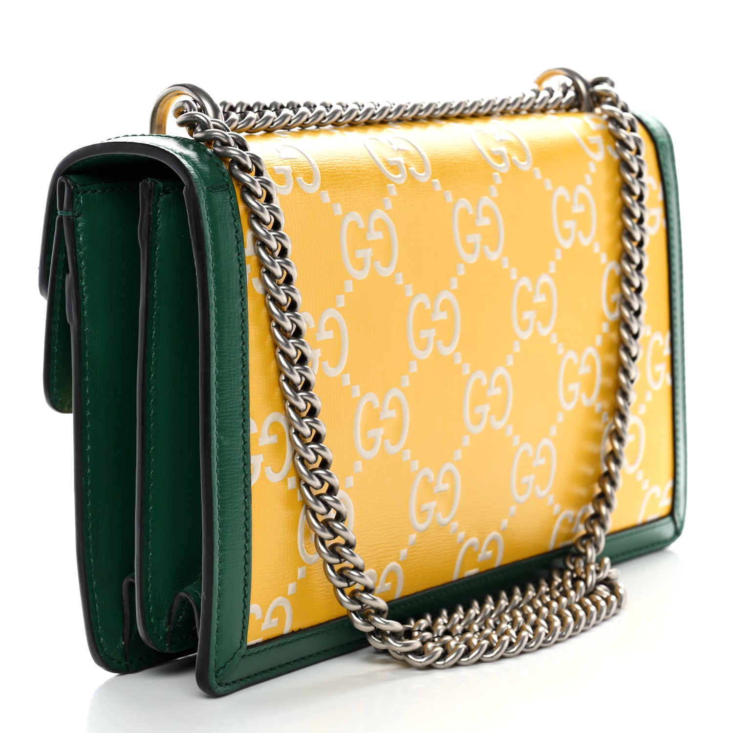 Gucci Azalea Calfskin GG Monogram Bi-Color Debossed Small Dionysus Shoulder Bag Stone Topaz Mystic White Emerald 3 of 12
