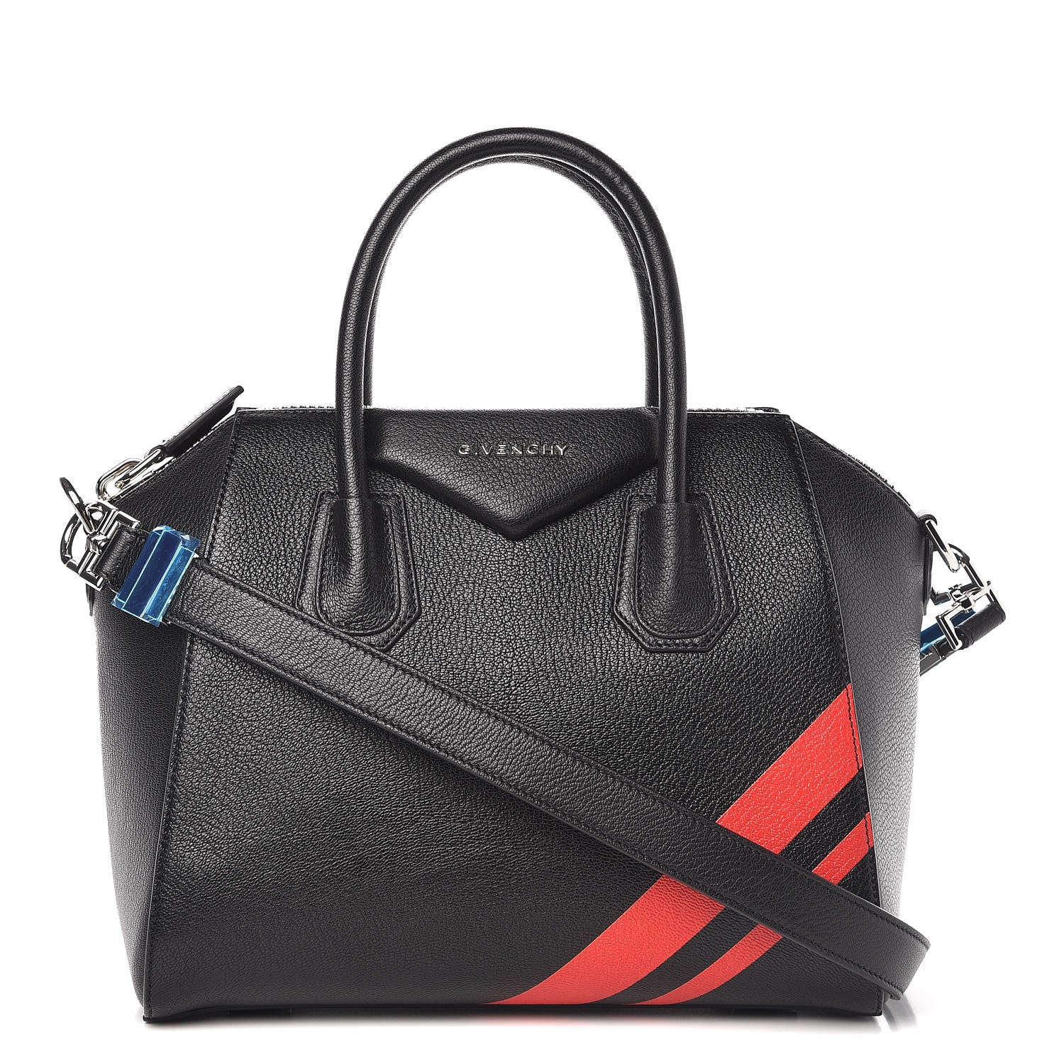 Givenchy Sugar Goatskin Striped Small Antigona Black Red 1 of 11