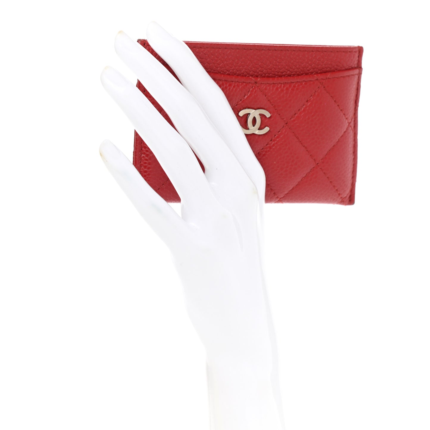 Caviar Quilted Card Holder Red