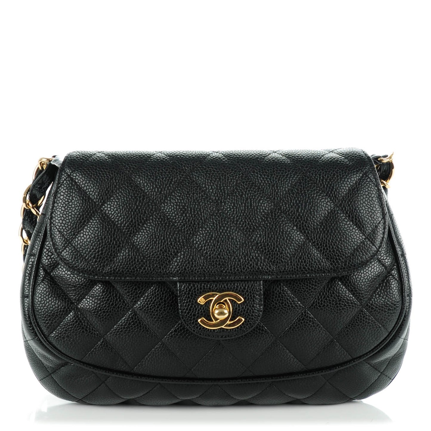 Caviar Quilted Small Flap Shoulder Bag Black