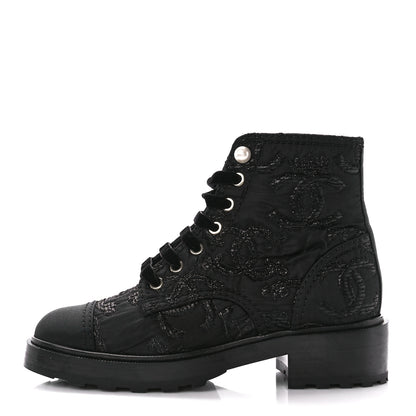 Chanel Grosgrain Pearl CC Combat Short Boots 38 Black 1 of 9