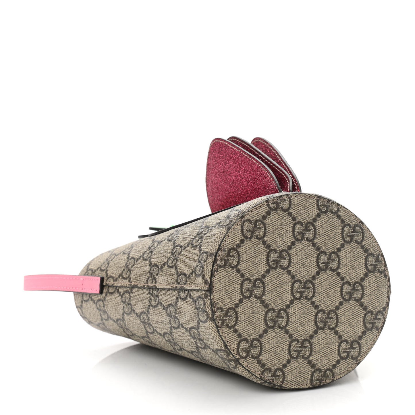 GG Supreme Monogram 3-D Strawberry Childrens Bucket Tote Beige Ebony Lotus Pink Fuxia Emerald