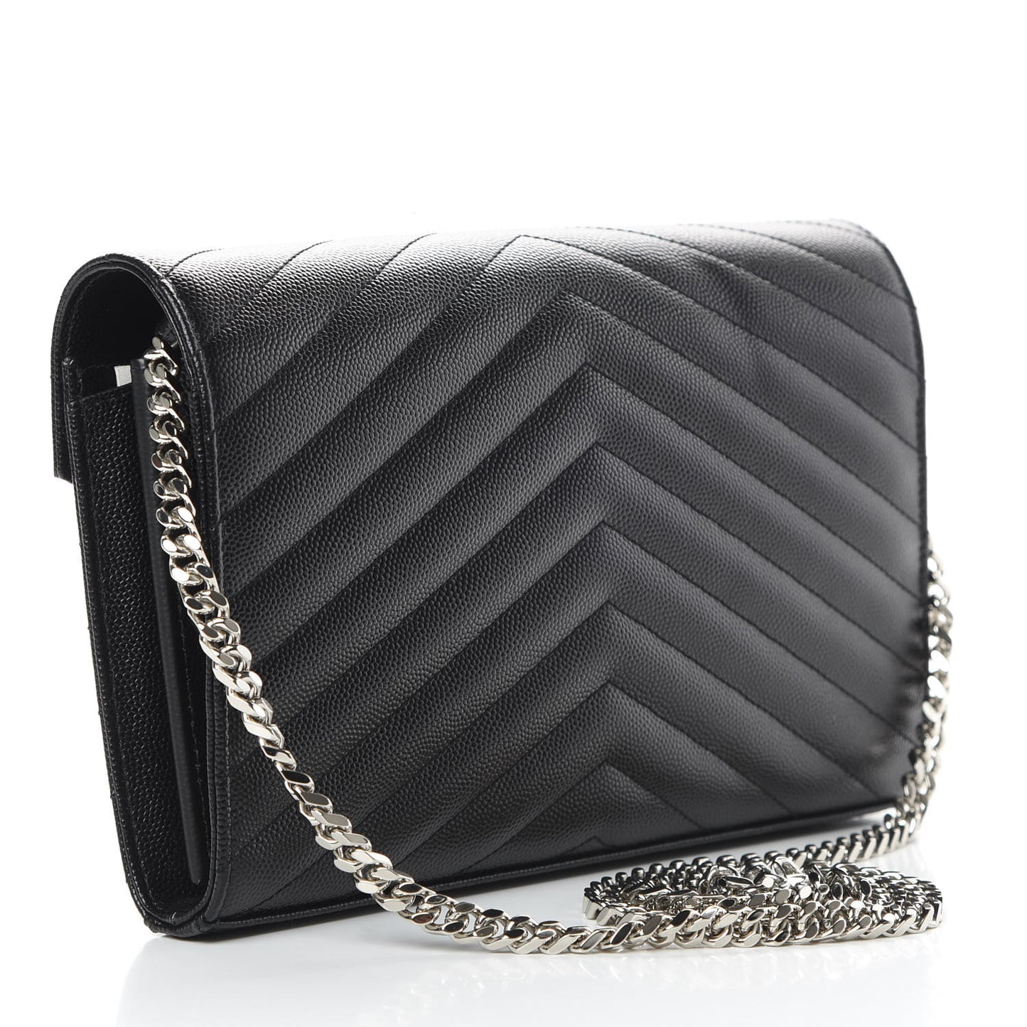 Grain De Poudre Matelasse Chevron Monogram Chain Wallet Black