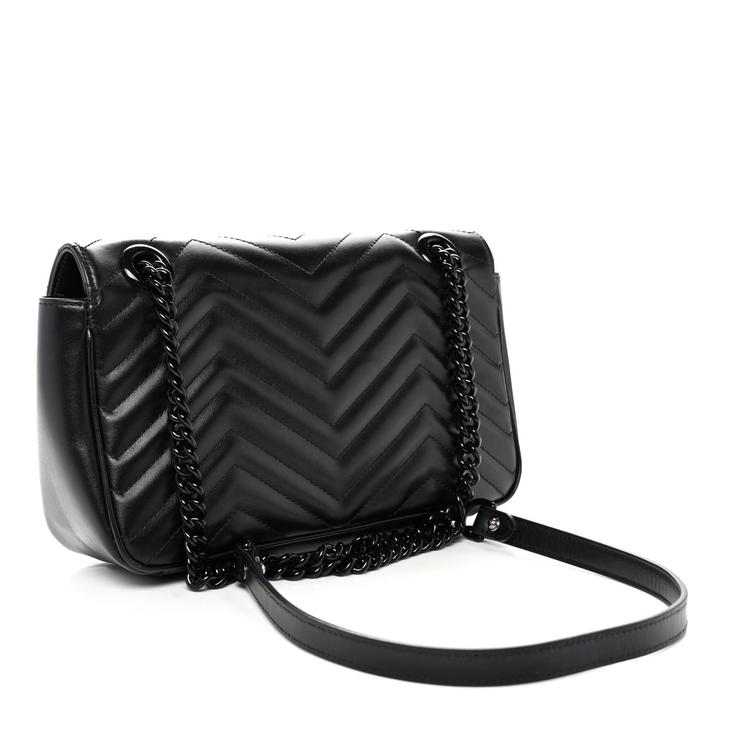 Gucci Calfskin Matelasse Monochrome Small GG Marmont Shoulder Bag Black 3 of 10