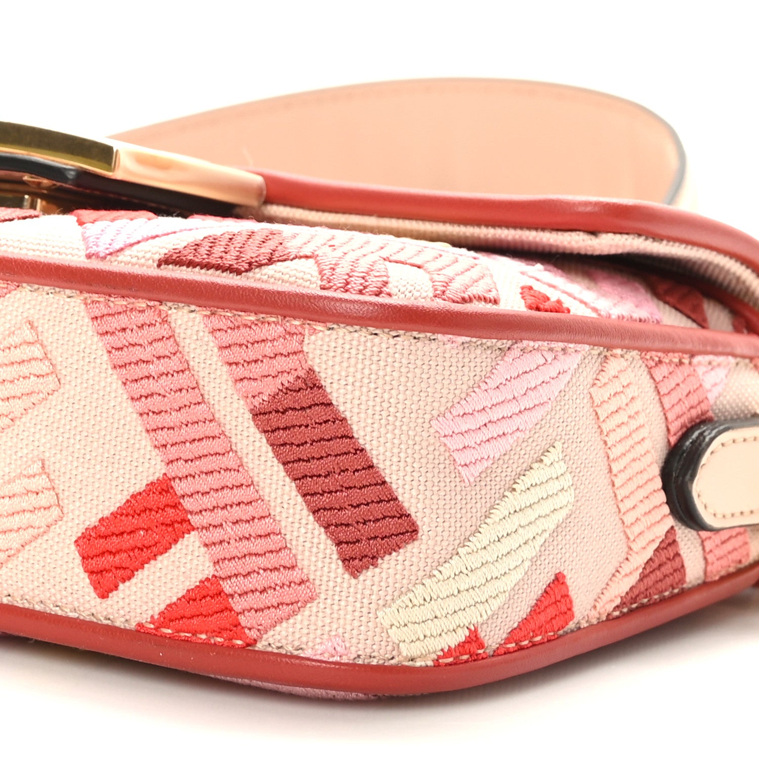 Fendi Canvas Vitello King Seta FF Embroidered Mini Baguette Rosa Quarzo Bloody Mary Multicolor 9 of 9