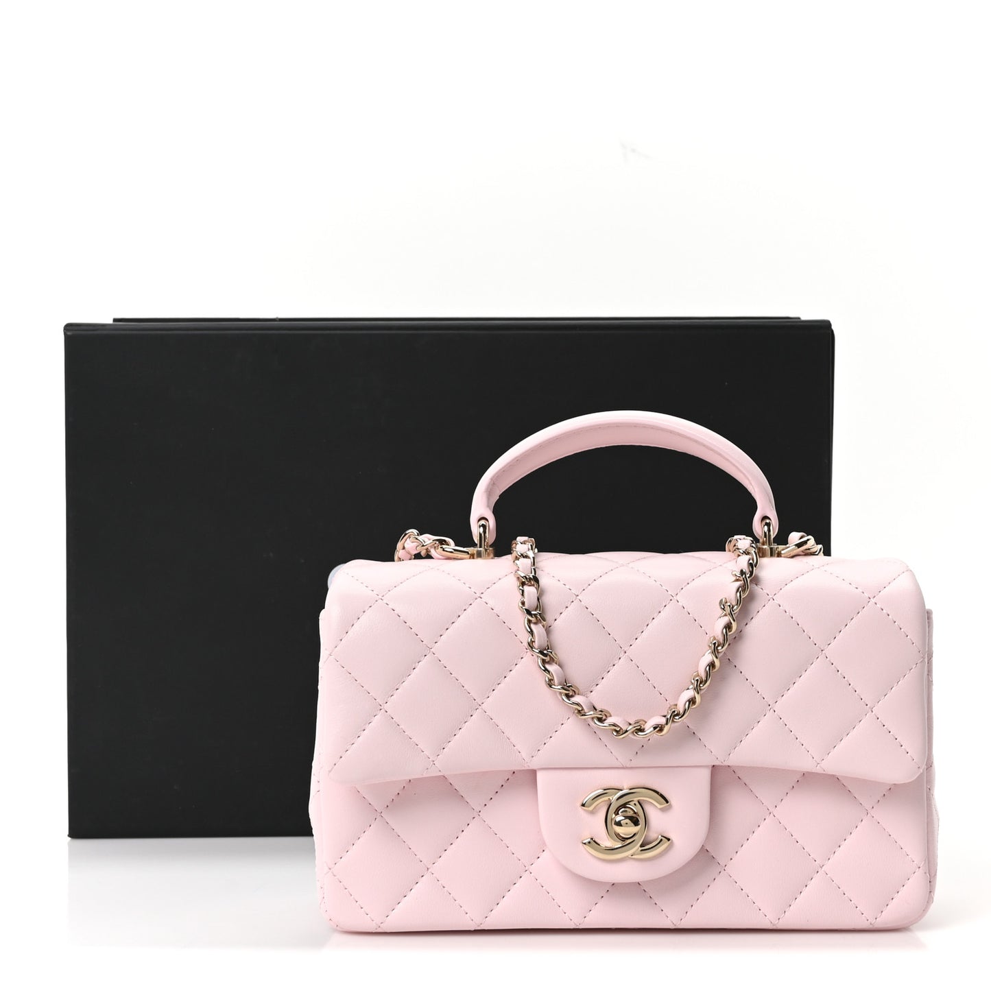 Lambskin Quilted Mini Top Handle Rectangular Flap Light Pink
