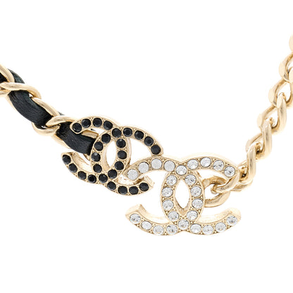 Chanel Metal Calfskin Crystal Double CC Short Necklace Black Gold 4 of 6