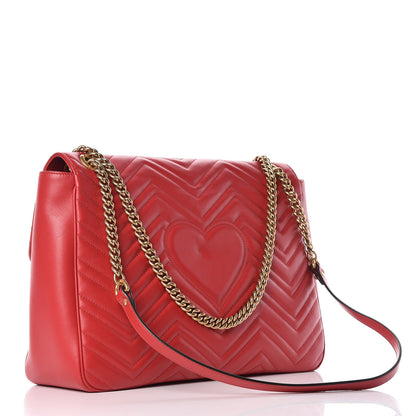 Gucci Calfskin Matelasse Large GG Marmont Shoulder Bag Hibiscus Red 3 of 10