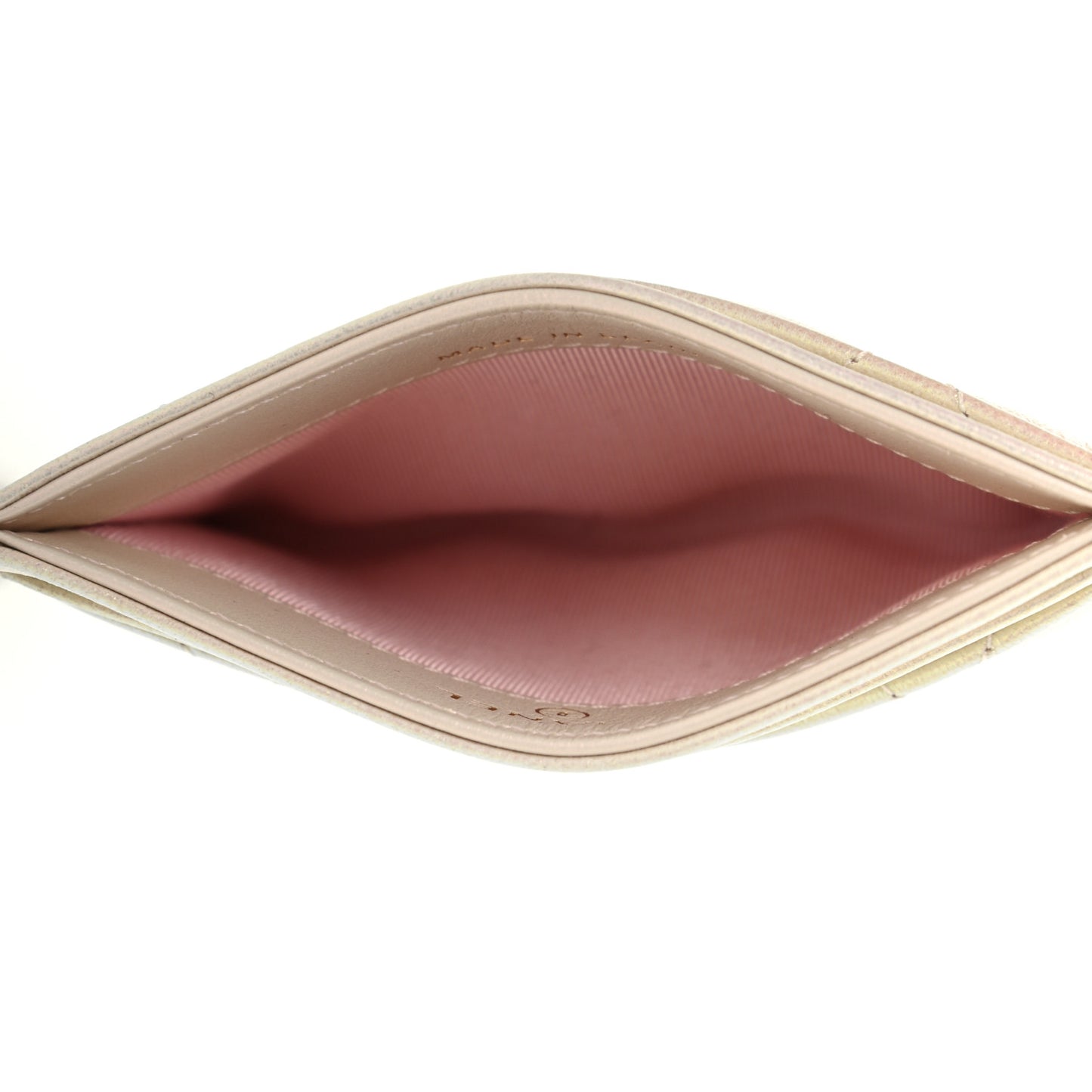 Iridescent Lambskin Quilted Card Holder Ivory