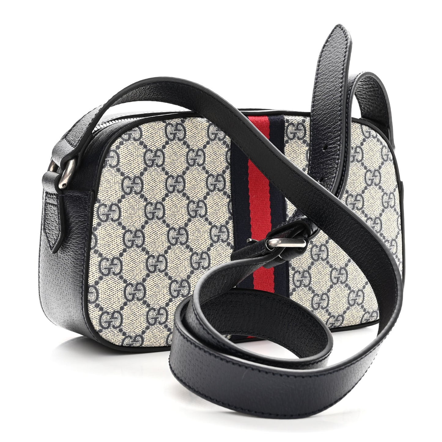 GG Supreme Monogram Textured Dollar Calfskin Web Small Ophidia Camera Bag Beige Blue