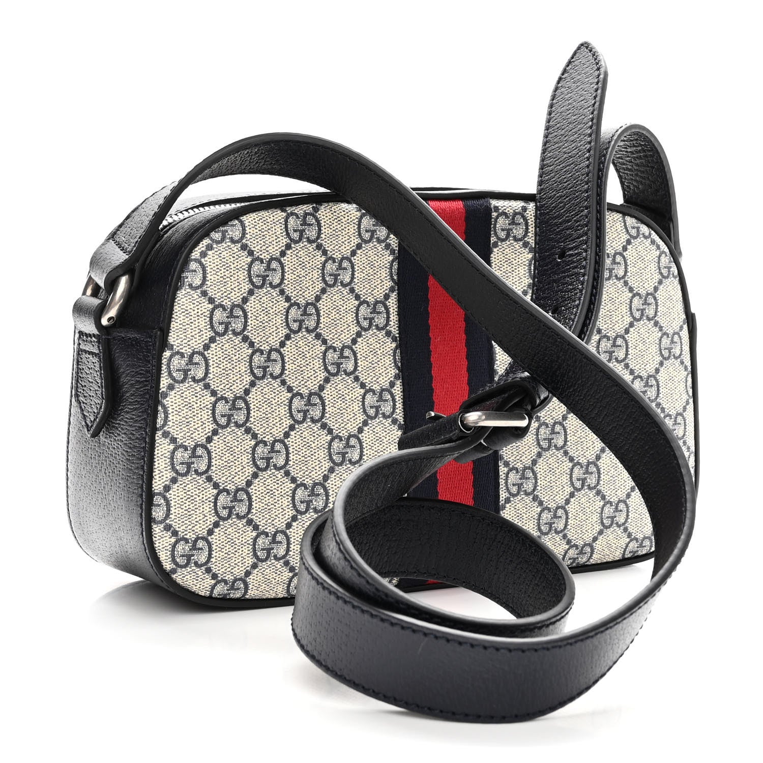 Gucci GG Supreme Monogram Textured Dollar Calfskin Web Small Ophidia Camera Bag Beige Blue 3 of 9