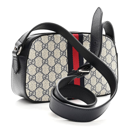 Gucci GG Supreme Monogram Textured Dollar Calfskin Web Small Ophidia Camera Bag Beige Blue 3 of 9
