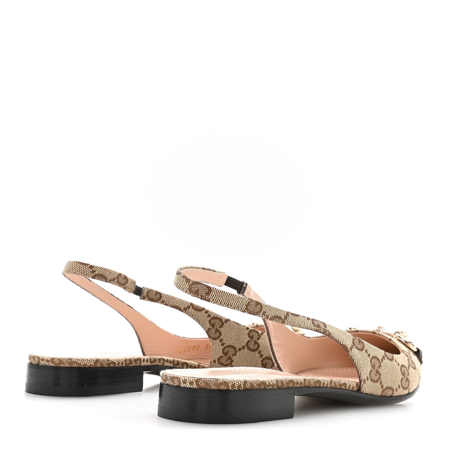 Monogram Horsebit Womens Slingback Ballet Flat 37.5 Beige Ebony Cocoa