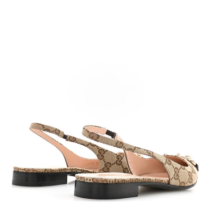Gucci Monogram Horsebit Womens Slingback Ballet Flat 37.5 Beige Ebony Cocoa 5 of 9