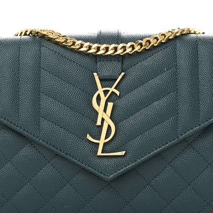 Saint Laurent Grain De Poudre Mixed Matelasse Triquilt Monogram Chain Wallet Sea Turquoise 8 of 13