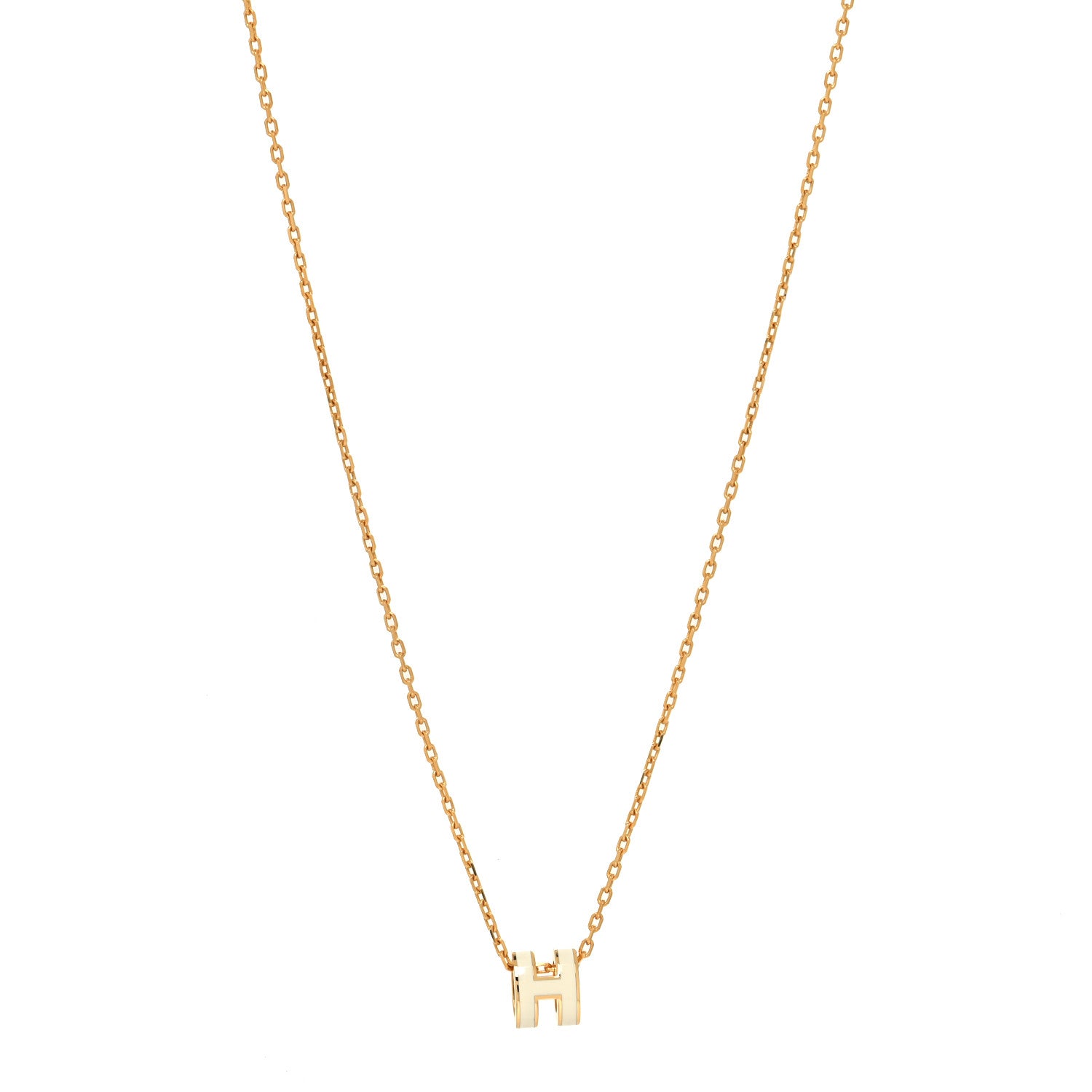 Hermes Lacquered Gold Mini Pop H Pendant Necklace White 2 of 5