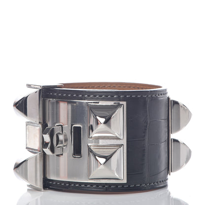 Hermes Matte Alligator Collier De Chien CDC Bracelet S Graphite 3 of 7